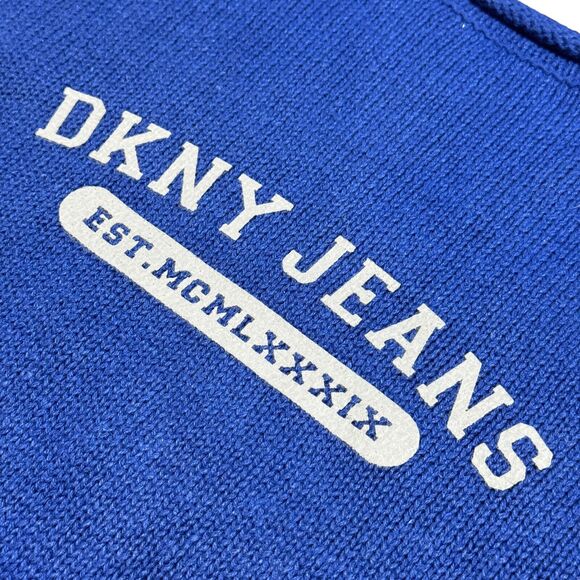 DKNY Jeans Sweaters Men's Small Blue Knit Logo Crew Ramie Insulated Pullover NWT - Picture 3 of 9